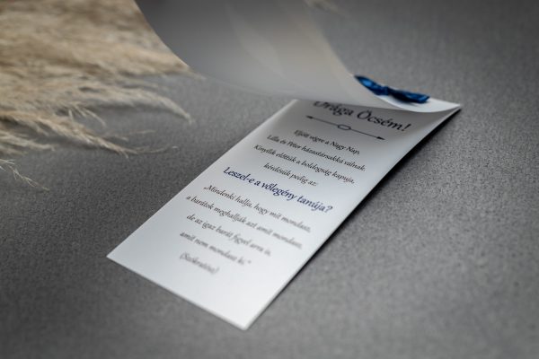 Esküvői tanú felkérő lap kék szatén szalaggal