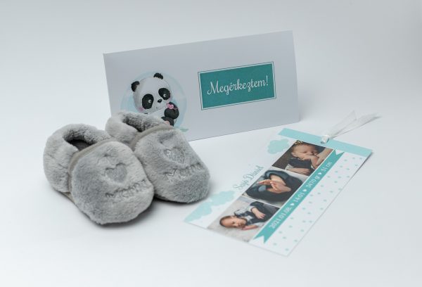 Tasakos baba születési értesítő kártya, pandás